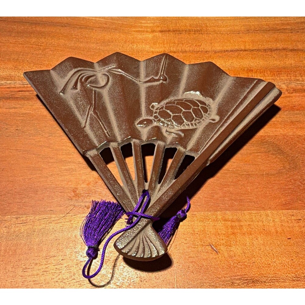 Made in Japan Decorative Folding Fan cast Iron Trivet Crane & Turtle